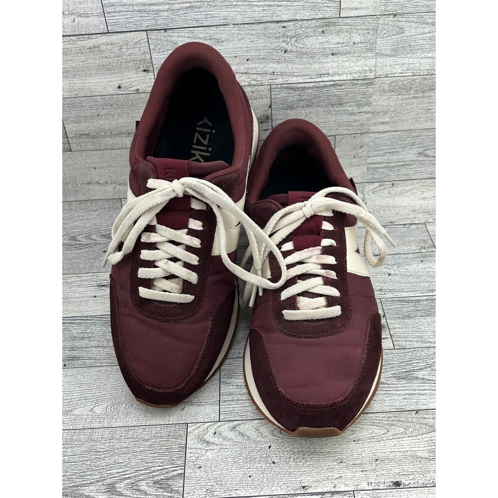 Kizik Milan Hands-Free Sneakers Burgundy Cream Mens‎ 9 Womens 10.5 DMILWN07-1D